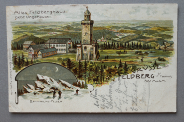 Ansichtskarte Litho AK Grüsse vom Feldberg 1900-1910 Altes Feldberghaus Brunhildis Felsen Turm Architektur Ortsansicht Hessen